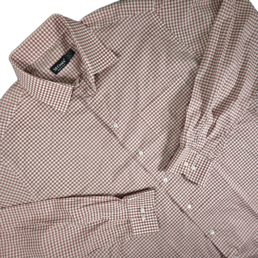 St Croix Gingham Check Button Down Shirt Men's XL Red White Made In Italy